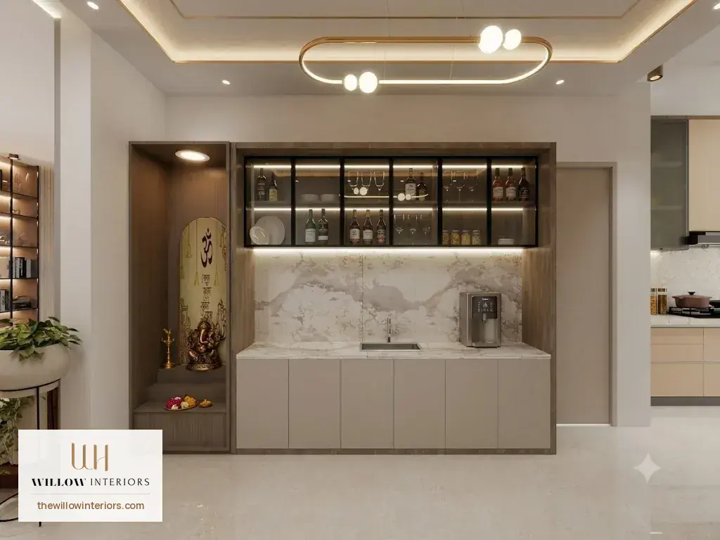 Plain crockery unit in a muted palette