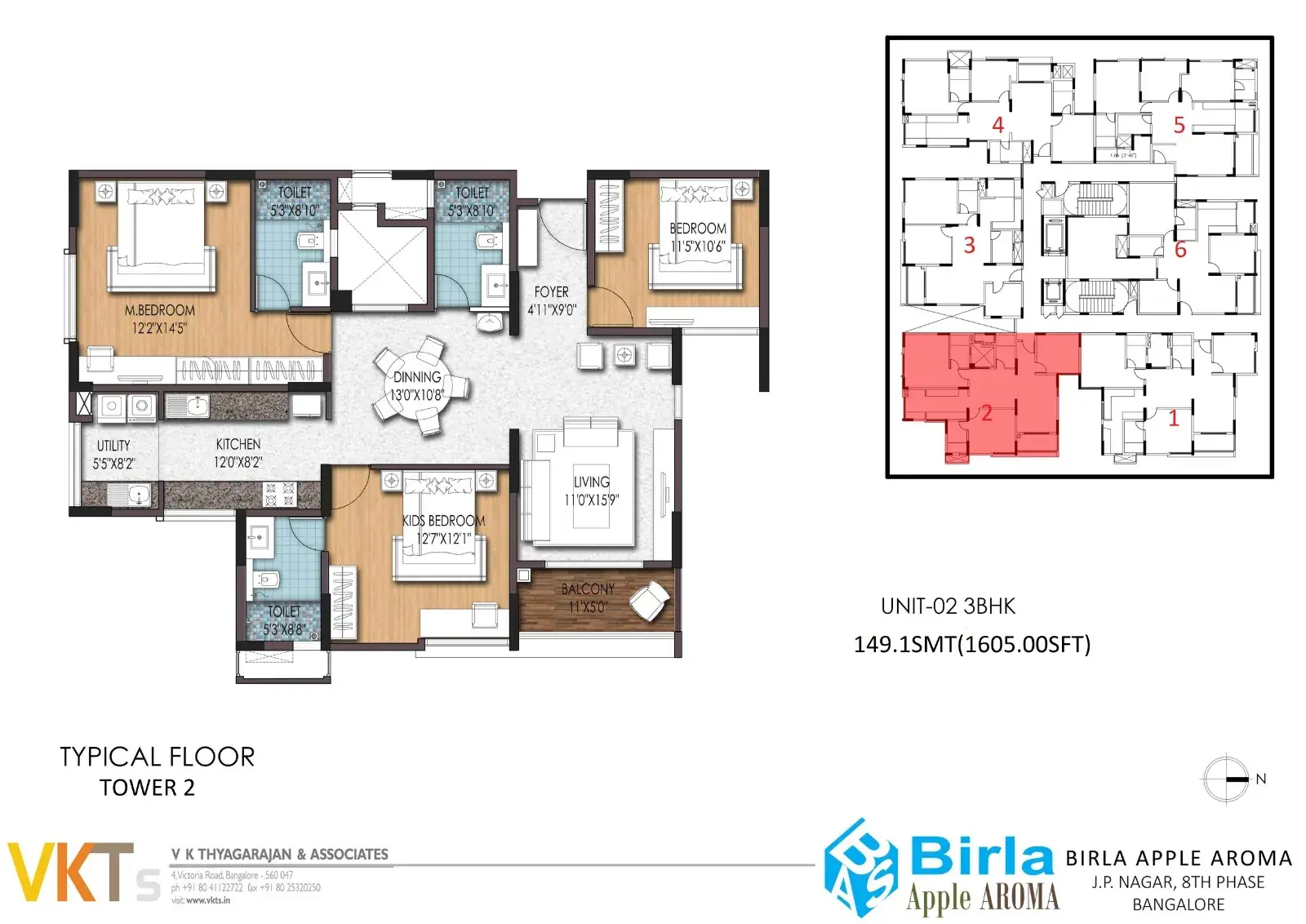 Floor plan of Birla Apple Aroma 3BHK Unit 02