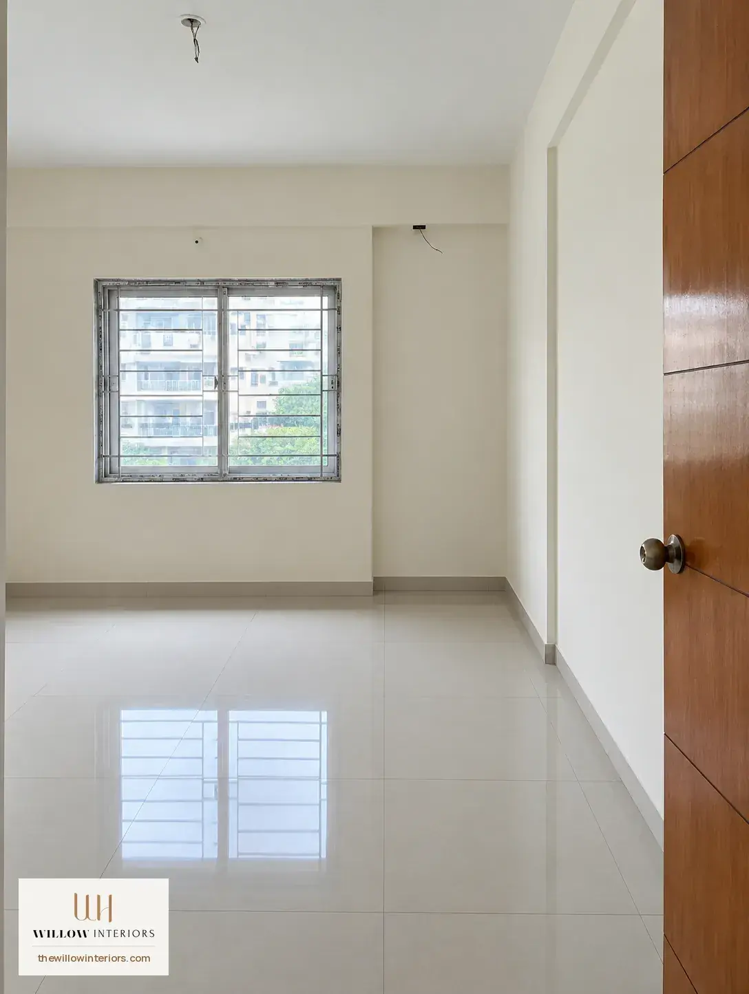 Kids bedroom of a Birla Apple Aroma 3BHK as handed over, before interiors (from door)