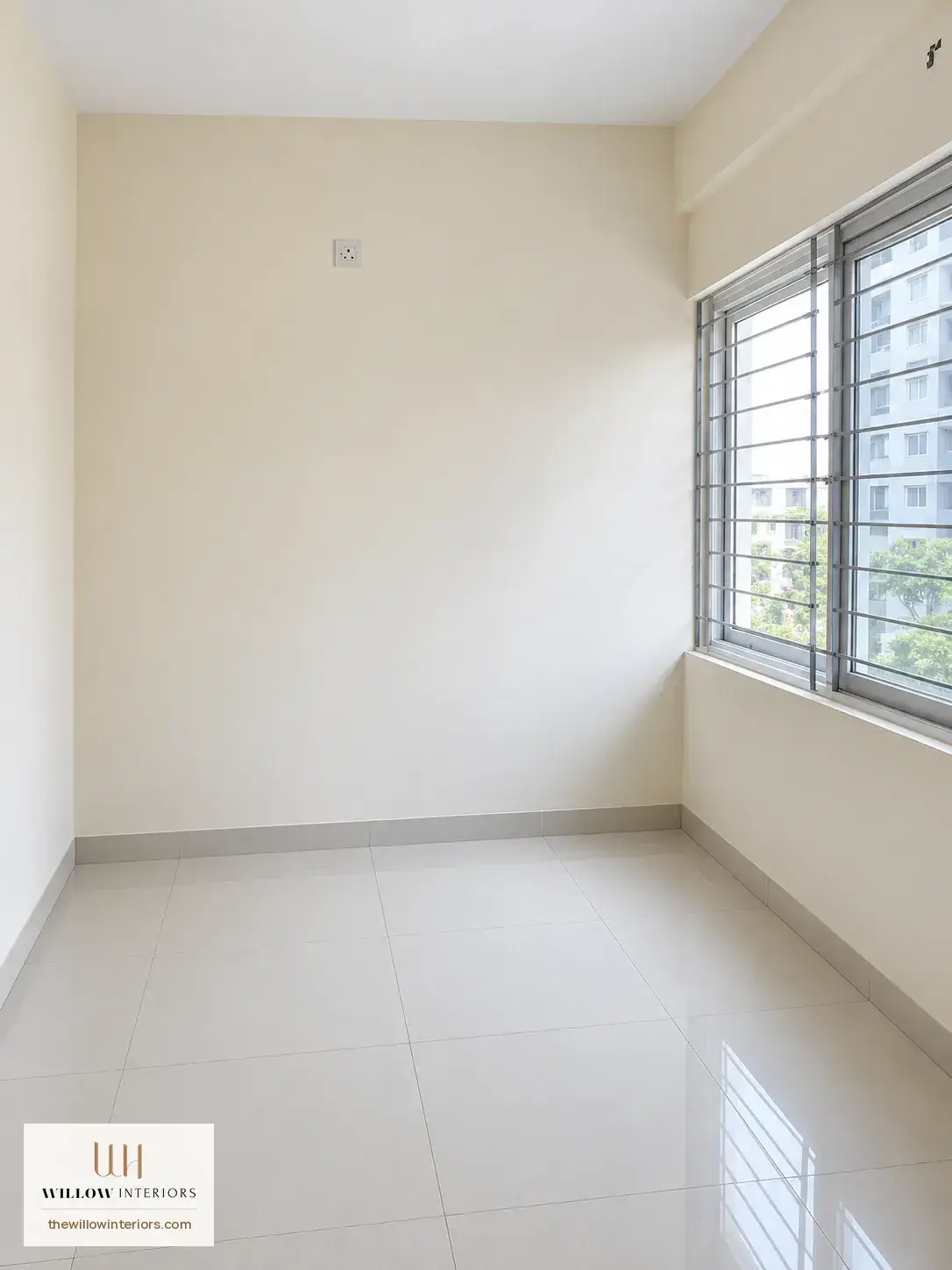 Kids bedroom of a Birla Apple Aroma 3BHK as handed over, before interiors (wardrobe wall)
