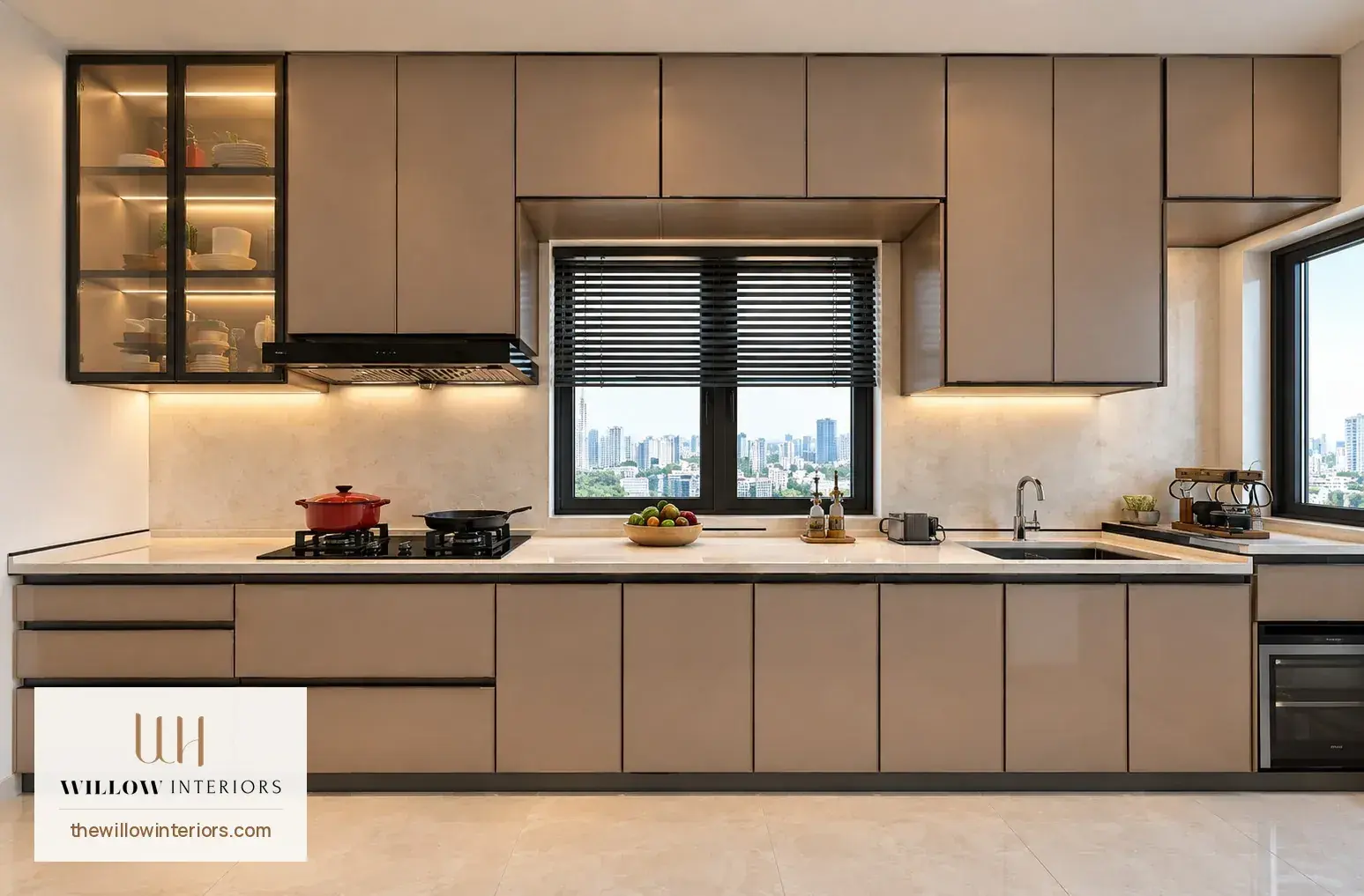 Seamless parallel kitchen, both sides finished alike