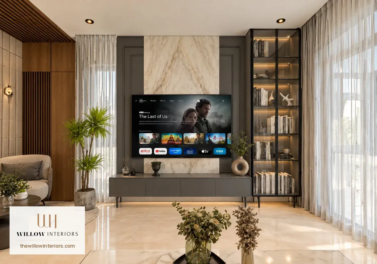 Living room TV wall with wall moulding