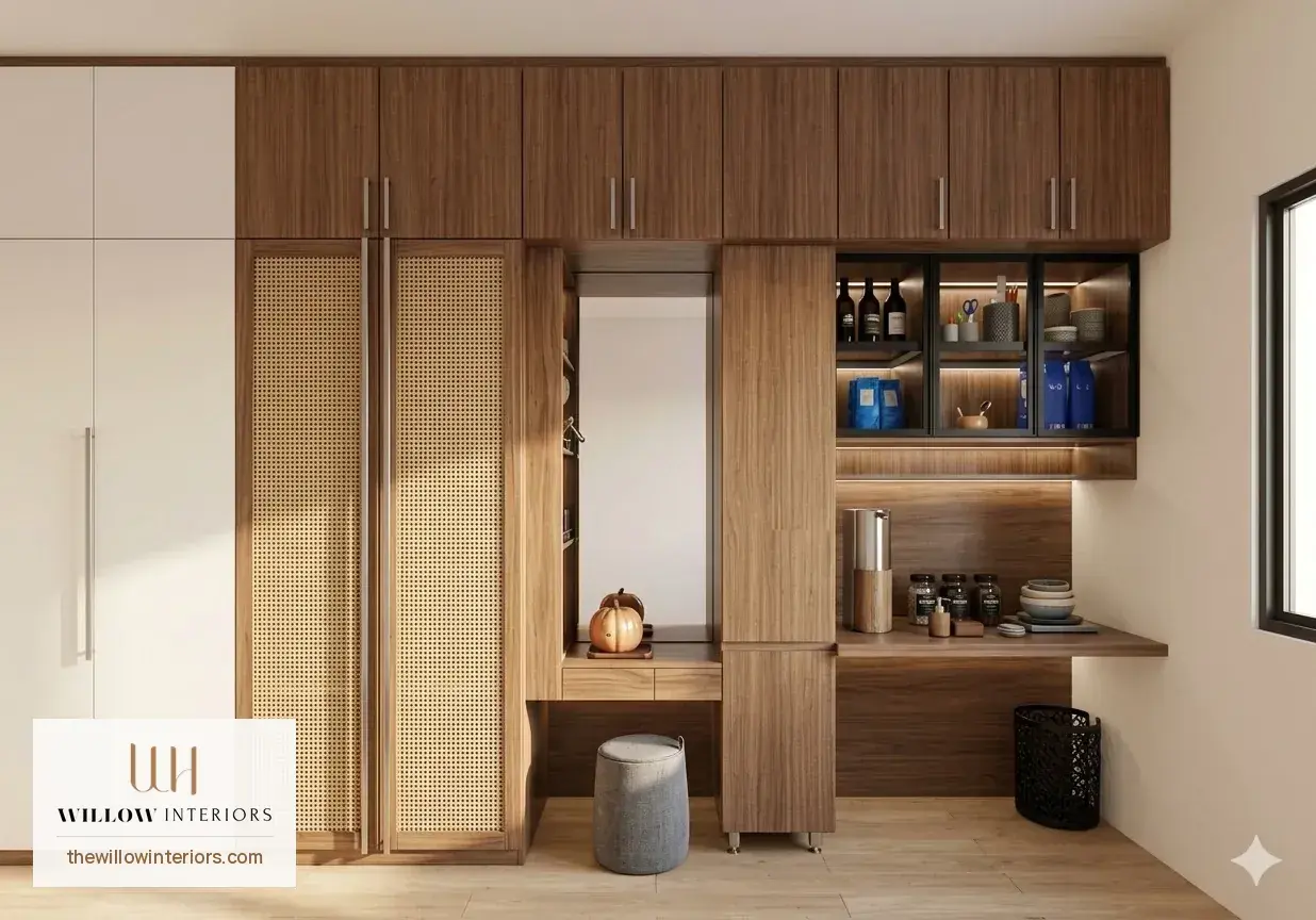 Dressing mirror that doubles as a storage door