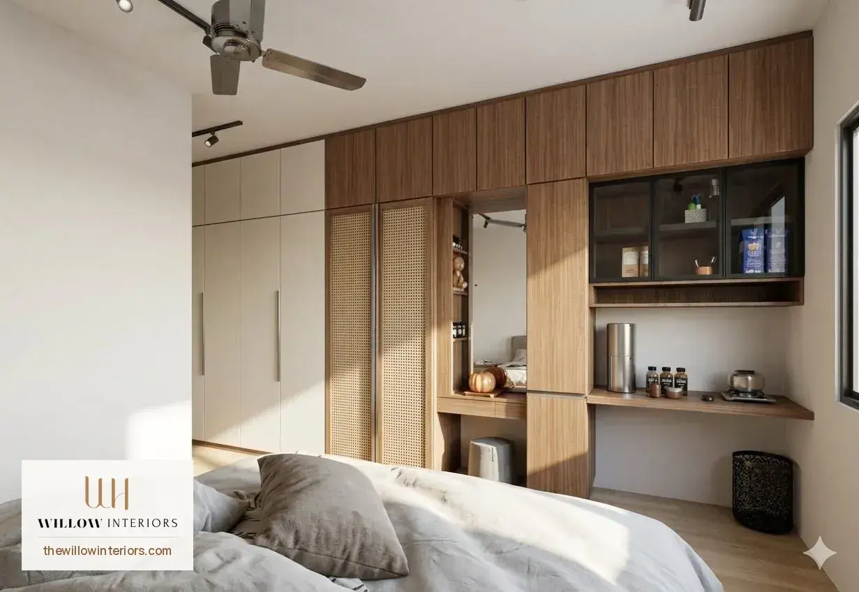 Study unit with wall storage beside the dressing unit