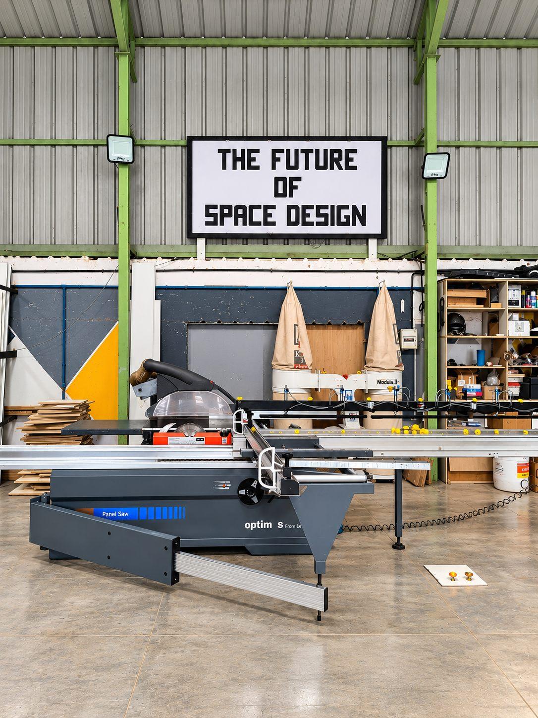 Panel saw for cutting boards to size at Willow’s modular furniture manufacturing unit in JP Nagar, Bangalore
