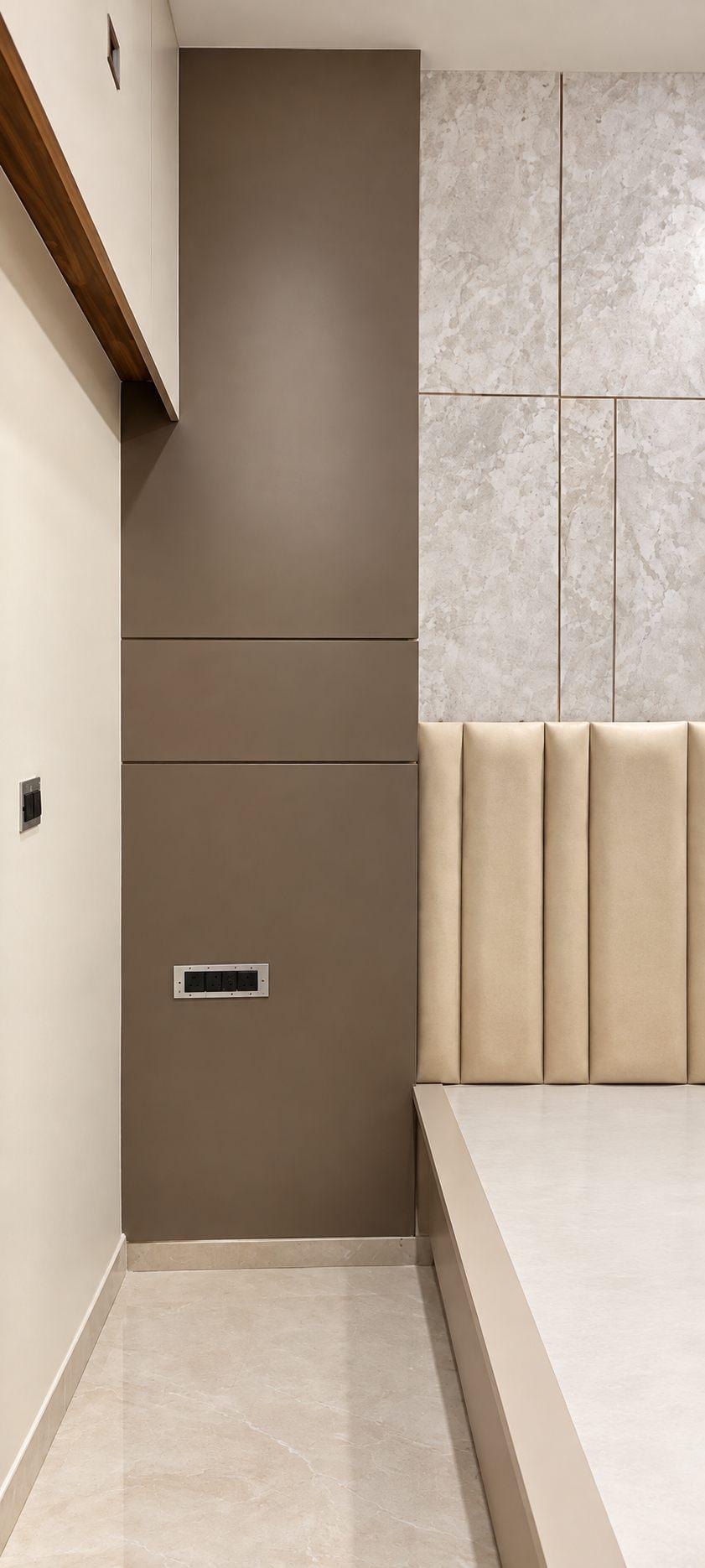 Parents’ bedroom wall panel side view — Saral Mane, a G+2 house on Kanakapura Road, Bangalore